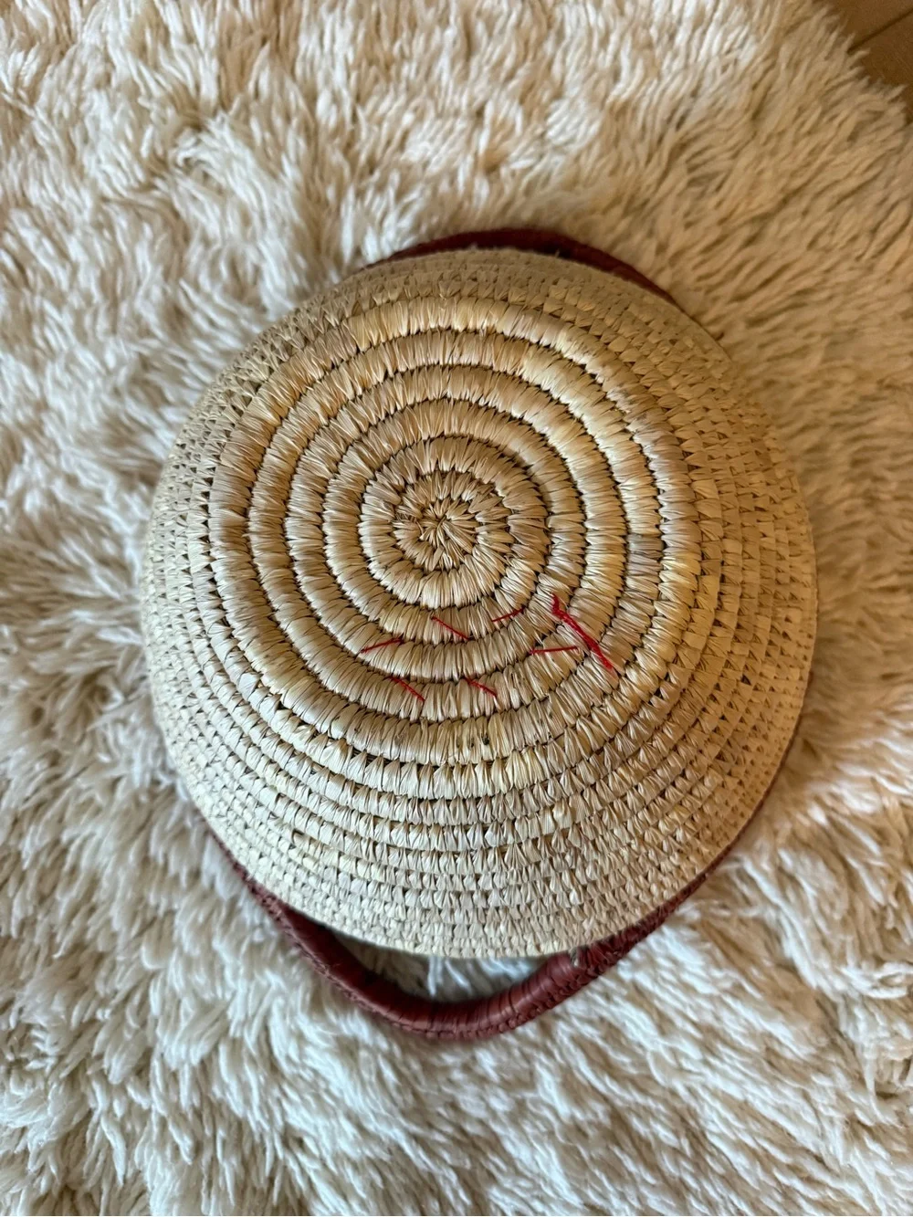 Handwoven Basket with Handles Round Brown Tan